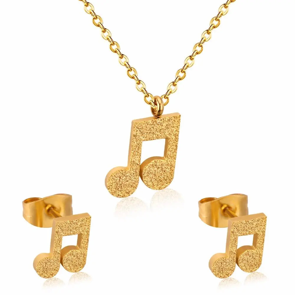 Popular Jewelry Sets Musician Symbol Stainless Steel Gold Dubai Indian Jewelry Sets For Girls Women Jewellery Set asonjewelry